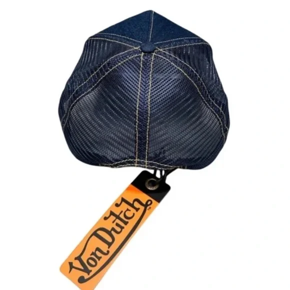 VON DUTCH Navy Stone Denim Snapback Trucker Hat